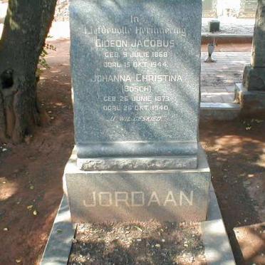JORDAAN Gideon Jacobus 1868-1944 &amp; Johanna Christina BOSCH 1873-1940