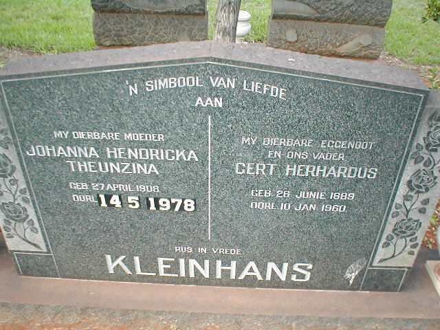 KLEINHANS Gert Herhardus 1889-1960 &amp; Johanna Hendricka Theunzina 1908-1978