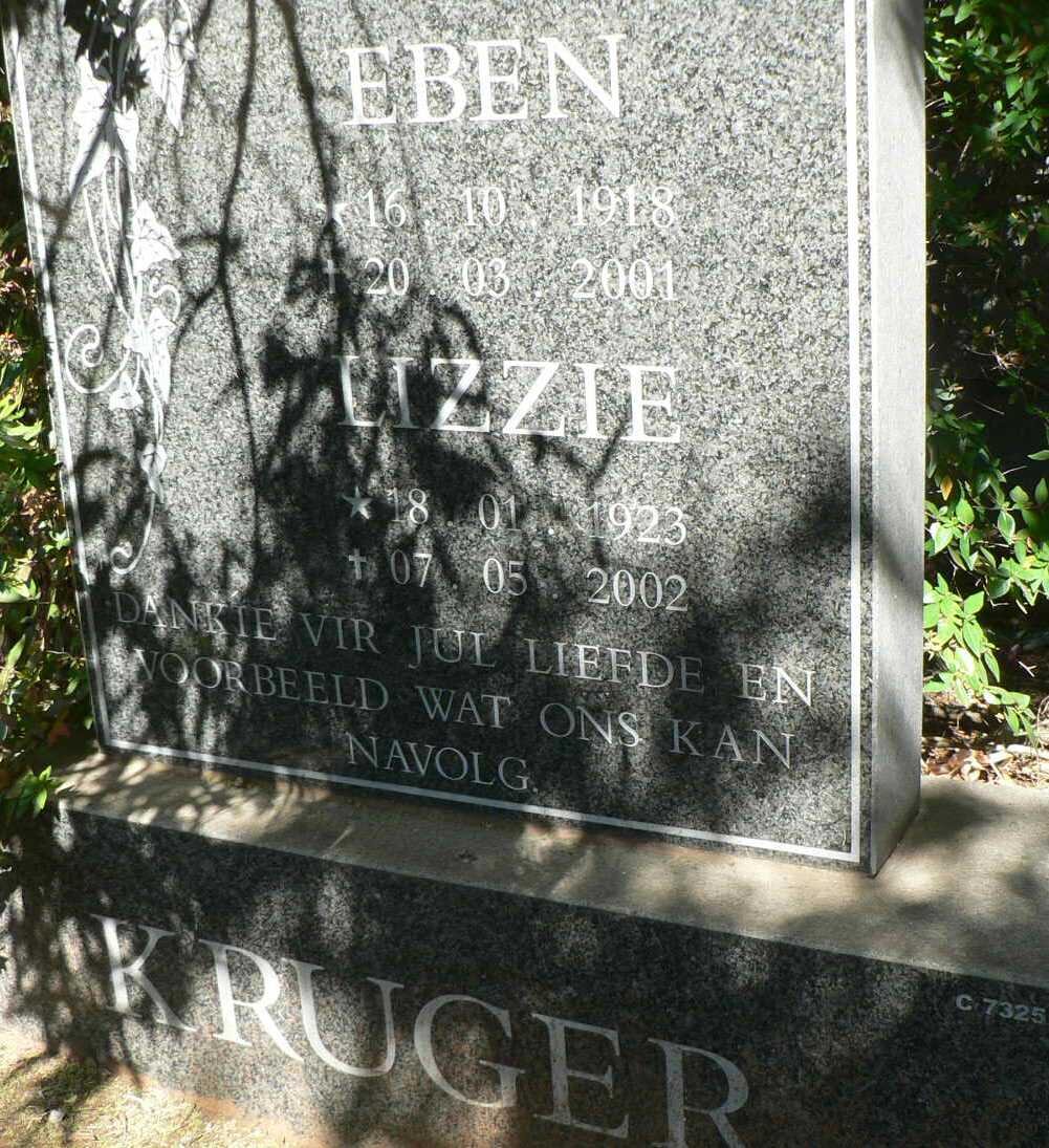 KRUGER Eben 1918-2001 &amp; Lizzie 1923-2002