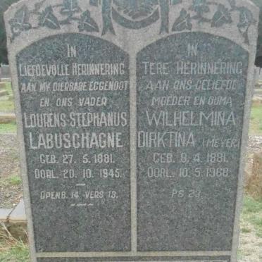 LABUSCHAGNE Lourens Stephanus 1881-1945 &amp; Wilhelmina Dirktina MEYER 1881-1968
