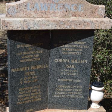 LAWRENCE Cornel William 1947-2011 &amp; Magaret Isebella 1948-1995