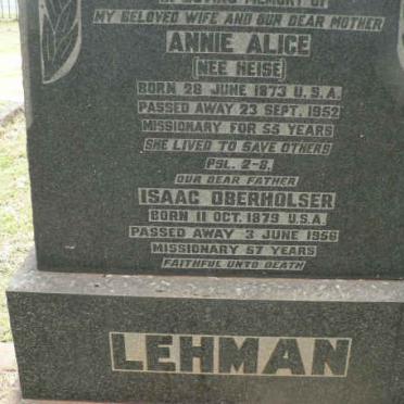 LEHMAN Isaac Oberholser 1879-1958 &amp; Annie Alice HEISE -1952