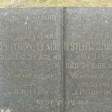 LEACH Peter W. -1939 :: STOPFORTH Hester C. nee LEACH -1966