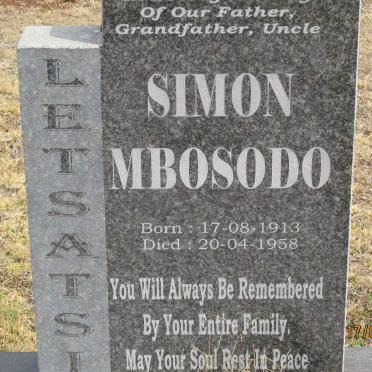 LETSATSI Simon Mbosodo 1913-1958