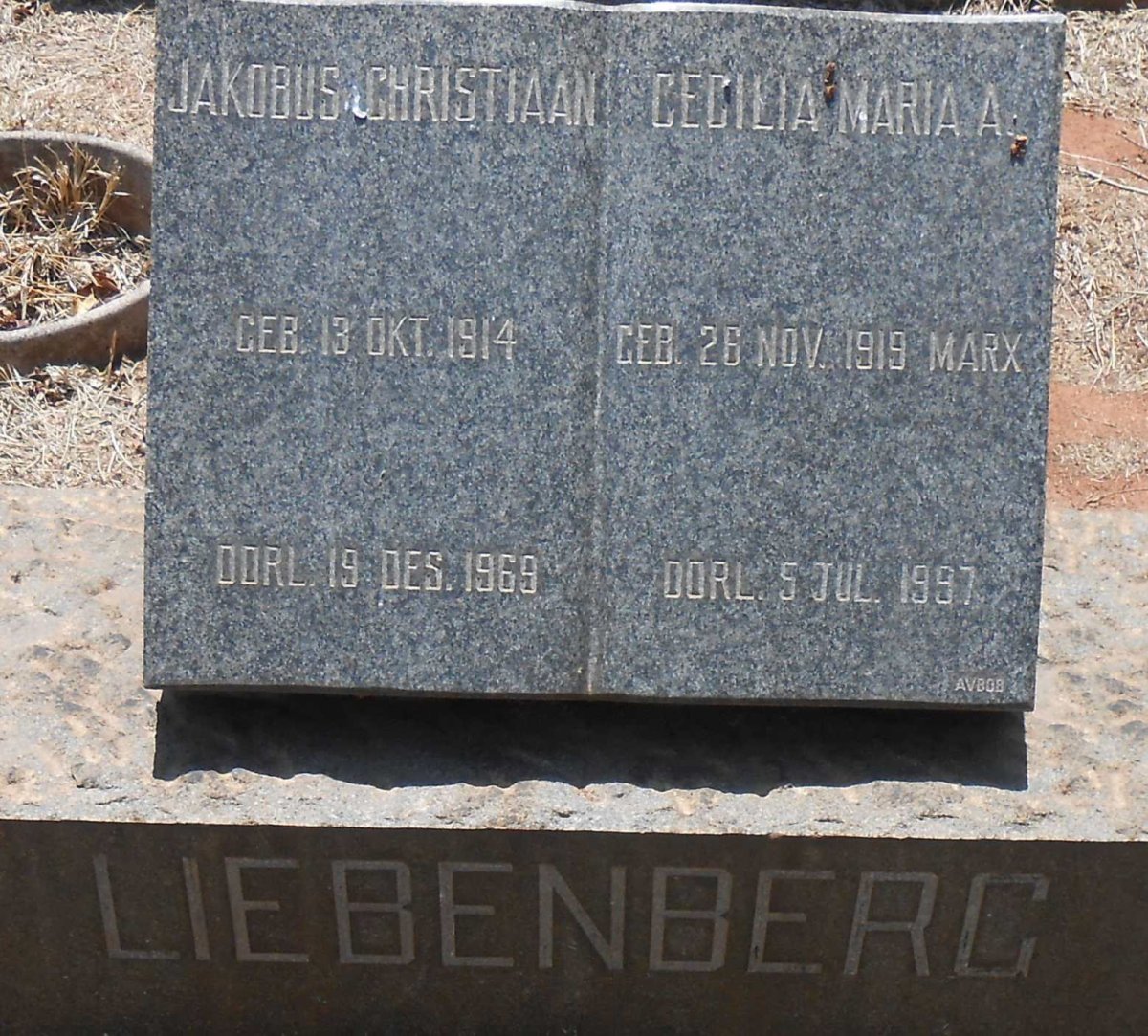 LIEBENBERG Jakobus Christiaan 1914-1969 &amp; Cecilia Maria A. MARX 1919-1997