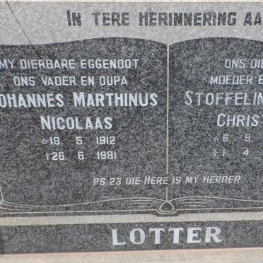 LÖTTER Johannes Marthinus Nicolaas 1912-1981 &amp; Stoffelina Maria Christina 1912-1997