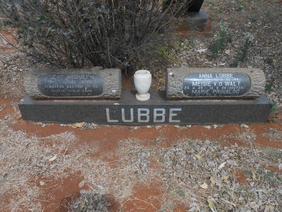 LUBBE Gert Rudolph 1922-1981 &amp; Anna 1919-1995 :: VAN DER WALT Meisie nee LUBBE 1948-1989 :: PRINSLOO Marie 1950-2011