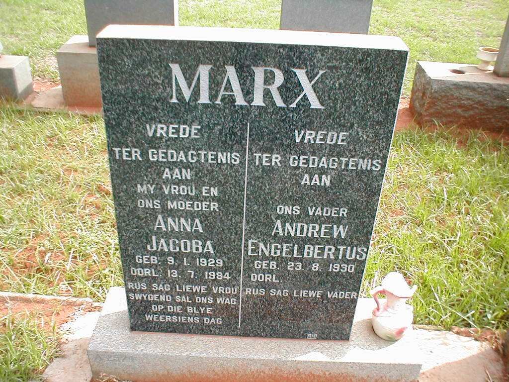 MARX Andrew Engelbertus 1930- &amp; Anna Jacoba 1929-1984
