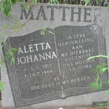 MATTHEE Aletta Johanna 1913-1984