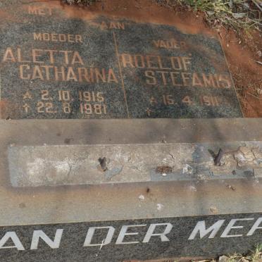MERWE Roelof Stefamis, van der 1911- &amp; Aletta Catharina 1915-1981