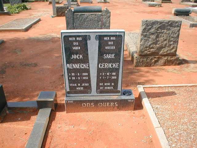 MENNEGKE Jock 1906-1955 &amp; GERICKE Sarie 1911-2001