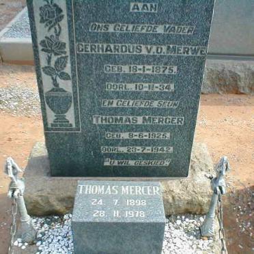 MERWE Gerhardus, van der 1875-1934 ::  MERCER Thomas 1898-1978 :: MERCER Thomas 1925-1942