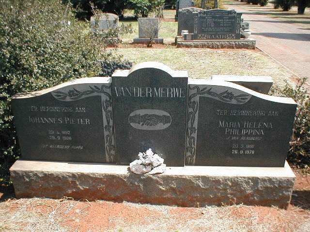 MERWE Johannes Pieter, van der 1892-1968 &amp; Maria Helena Philippina J. VAN RENSBURG 1891-1978