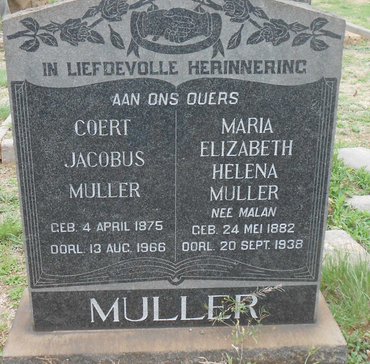 MULLER Coert Jacobus 1875-1966 &amp; Maria Elizabeth Helena MALAN 1882-1938