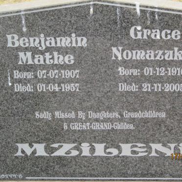 MZILENI Benjamin Mathe 1907-1957 &amp; Grace Nomazuku 1910-2005 