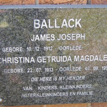 BALLACK James Joseph 1912-  &amp; Christina Gertruida Magdalena 1913-1996