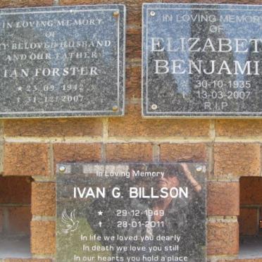 BENJAMIN Elizabeth 1935-2007 :: FORSTER Ian 1942-2007 :: BILLSON Ivan G. 1949-2011