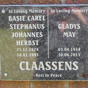 CLAASSENS Basie Carel Stephanus Johannes Herbst 1924-1993 &amp; Gladys May 1934-2015