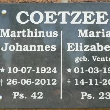 COETZEE Marthinus Johannes 1924-2012 &amp; Maria Elizabeth VENTER 1922-2005