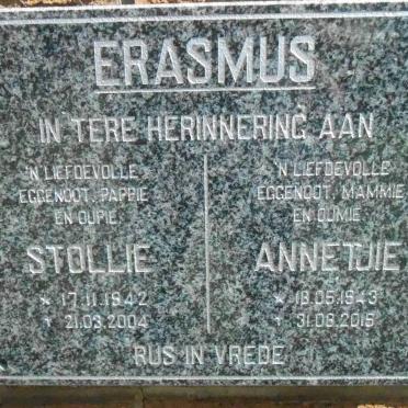 ERASMUS Stollie 1942-2004 &amp; Annetjie 1943-2015