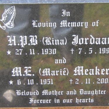 JORDAAN H.P.B. 1930-1990 :: MEAKER M.E. 1951-2000