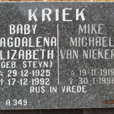 KRIEK Michael van Niekerk 1919-1996 &amp; Magdalena Elizabeth STEYN 1925-1992