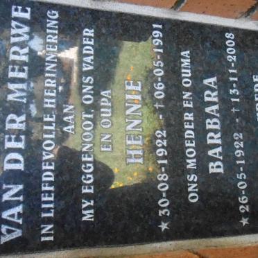 MERWE Hennie, van der 1922-1991 &amp; Barbara 1922-2008