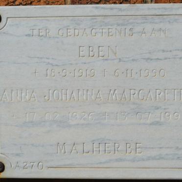 MALHERBE Eben 1919-1990 Anna Johanna Margaretha 1926-1992