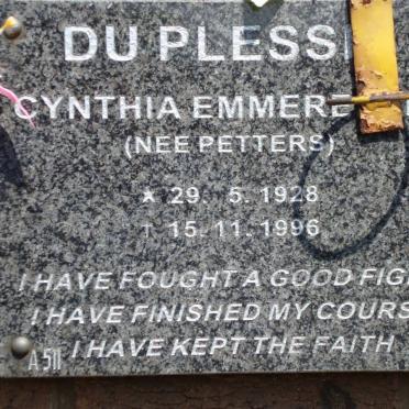 PLESSIS Cynthia Emmerentia, du nee PETTERS 1928-1996