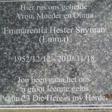 SNYMAN Emmarentia Hester 1952-2010