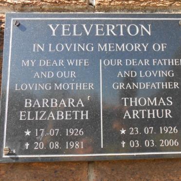 YELVERTON Thomas Arthur 1926-2006 &amp; Barbara Elizabeth 1926-1981