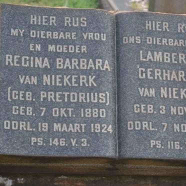 NIEKERK Lambertus Gerhardus, van 1878-1935 &amp; Regina Barbara PRETORIUS 1880-1924