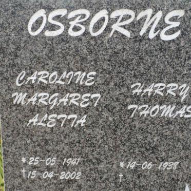 OSBORNE Harry Thomas 1938- &amp; Caroline Margaret Aletta 1941-2002