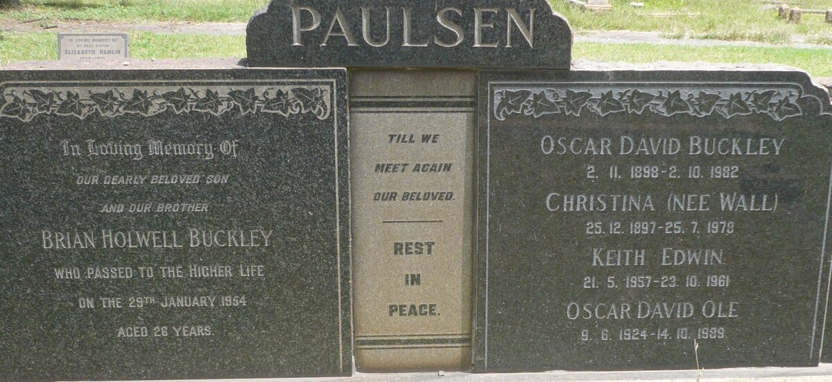 PAULSEN Oscar David Buckley 1898-1982 &amp; Christina nee WALL 1897-1978 :: PAULSEN Oscar David Ole 1924-1989