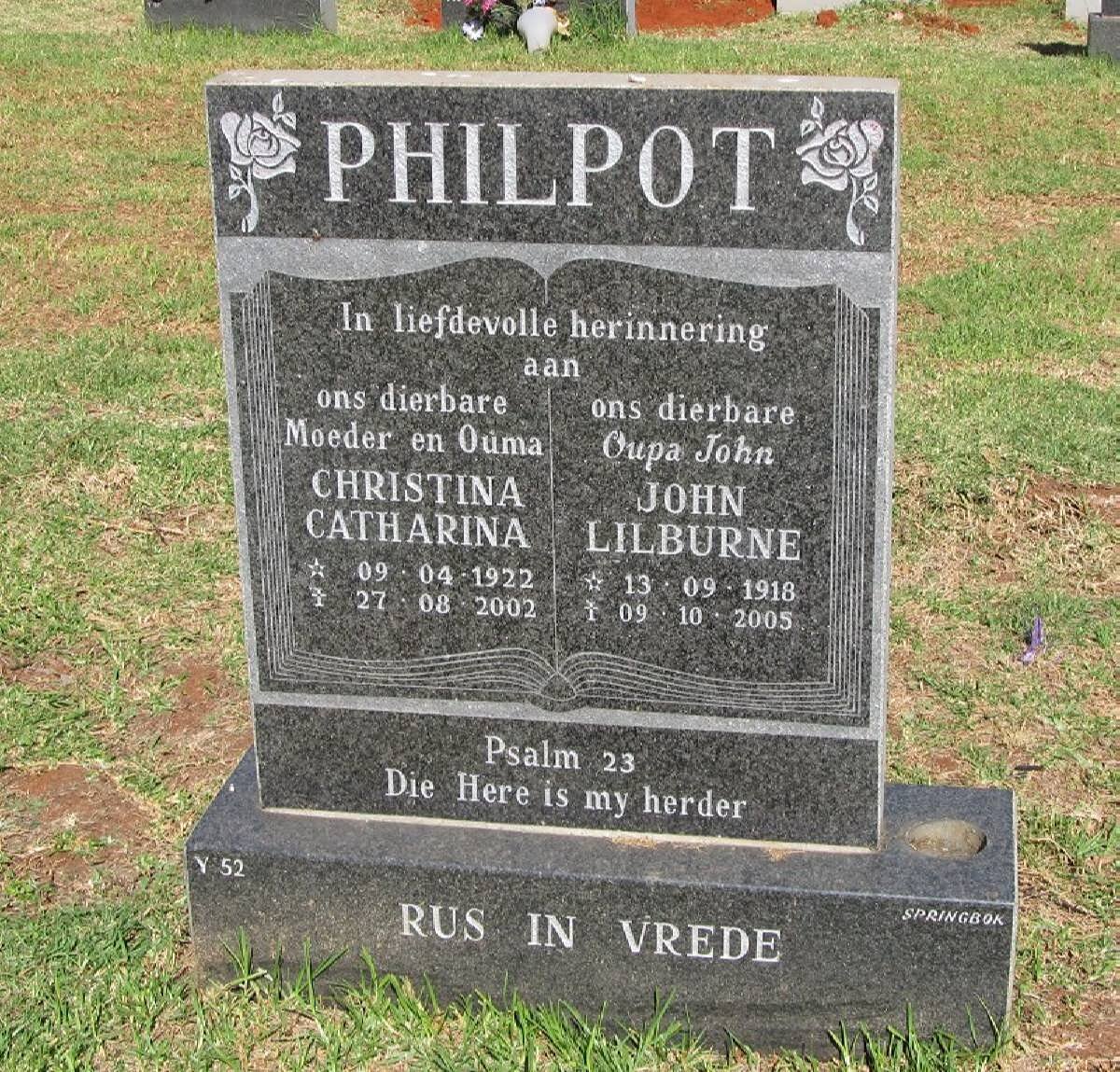 PHILPOT John Lilburne 1918-2005 &amp; Christina Catharina 1922-2002