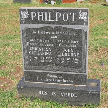 PHILPOT John Lilburne 1918-2005 &amp; Christina Catharina 1922-2002