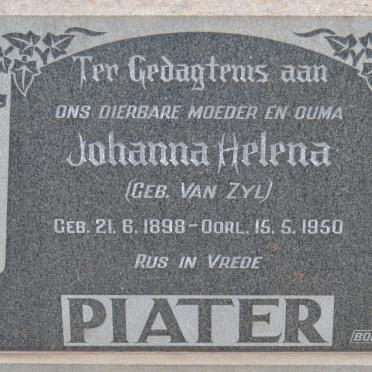 PIATER Johanna Helena nee VAN ZYL 1898-1950