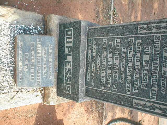 PLESSIS Pieter I., du  -1940 &amp; Susanna Magdalena 1873-1935 :: DU PLESSIS Jakob Jakobus 1892-1932