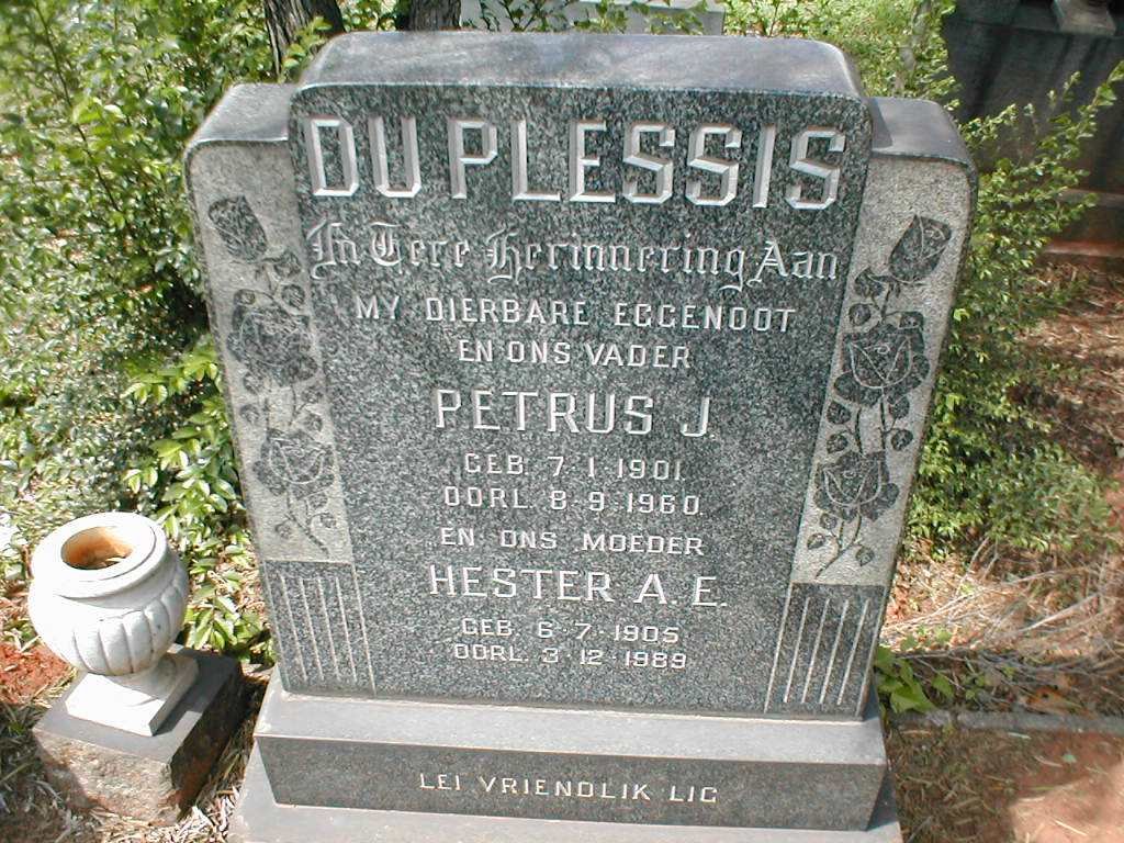 PLESSIS Petrus J., du 1901-1960 &amp; Hester A.E. 1905-1989