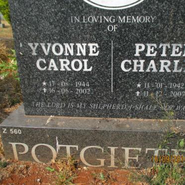 POTGIETER Peter Charles 1942-2007 &amp; Yvonne Carol 1944-2002
