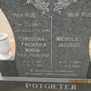 POTGIETER Nicholas Jacobus 1924-1993 &amp; Christina Frederika Maria FERREIRA 1912-1981