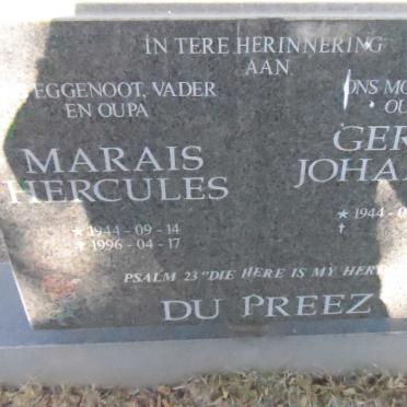PREEZ Marais Hercules, du 1944-1996 &amp; Gerda Johanna 1944-