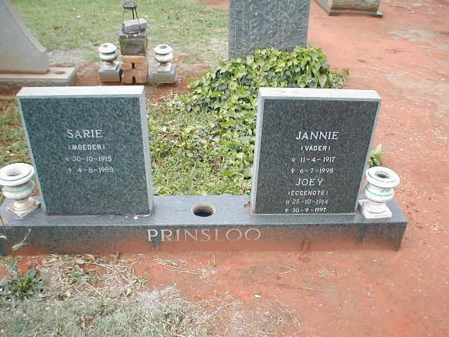 PRINSLOO Jannie 1917-1998 &amp; Sarie 1915-1988 :: PRINSLOO Joey 1914-1997