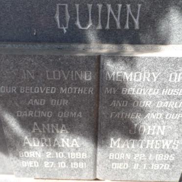 QUINN John Matthews 1895-1970 &amp; Anna Adriana 1898-1981