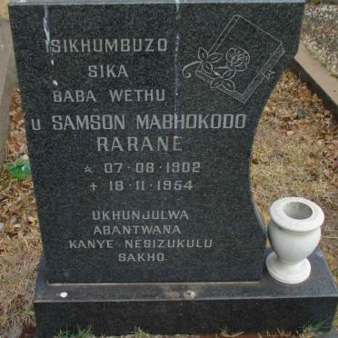 RARANE Samson Mabhokodo 1902-1954