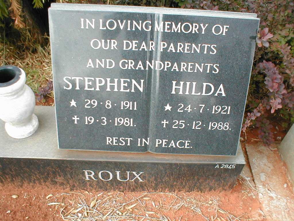 ROUX Stephen 1911-1981 &amp; Hilda 1921-1988