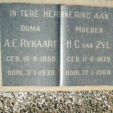 RYKAART A.E. 1859-1938 :: VAN ZYL H.C. 1879-1968