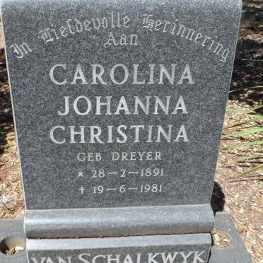 SCHALKWYK Carolina Johanna Christina, van DREYER 1891-1981