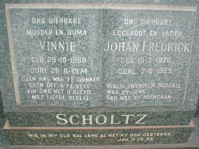 SCHOLTZ Johan Fredrick 1876-1959 &amp; Vinnie 1880-1974