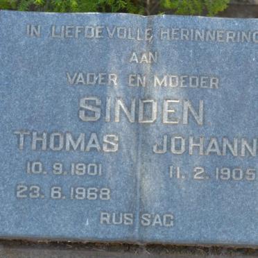 SINDEN Thomas 1901-1968 &amp; Johanna 1905-